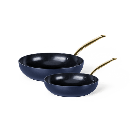 Barcelona Blue 2-delige Braadpannenset 20+28cm zwart handvat in goud