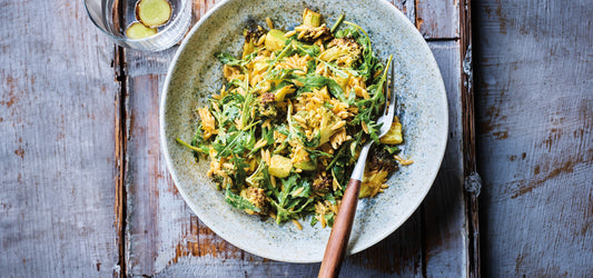 Salade hivernale aux asperges, brocolis et pâtes grecques complètes