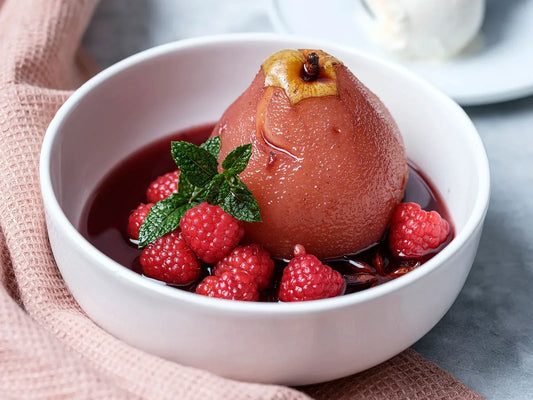 Poires pochées aux framboises