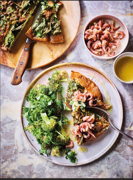 Quiche aux petits pois, crevettes et fromage frais