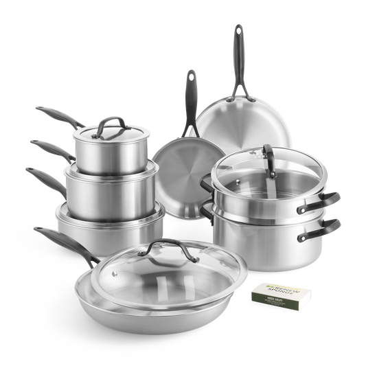 Venice Pro Noir Ensemble de 14 pièces en acier inoxydable 3 couches de haute qualité