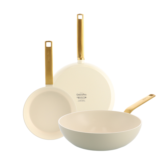 Set de poêles Evolution Cream en 2 pièces (20 + 28 cm) + Wok